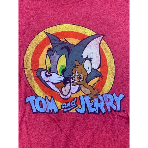 Tom and Jerry Mens M Red Heather Crewneck Cartoon Graphic T Shirt - Picture 8 of 9